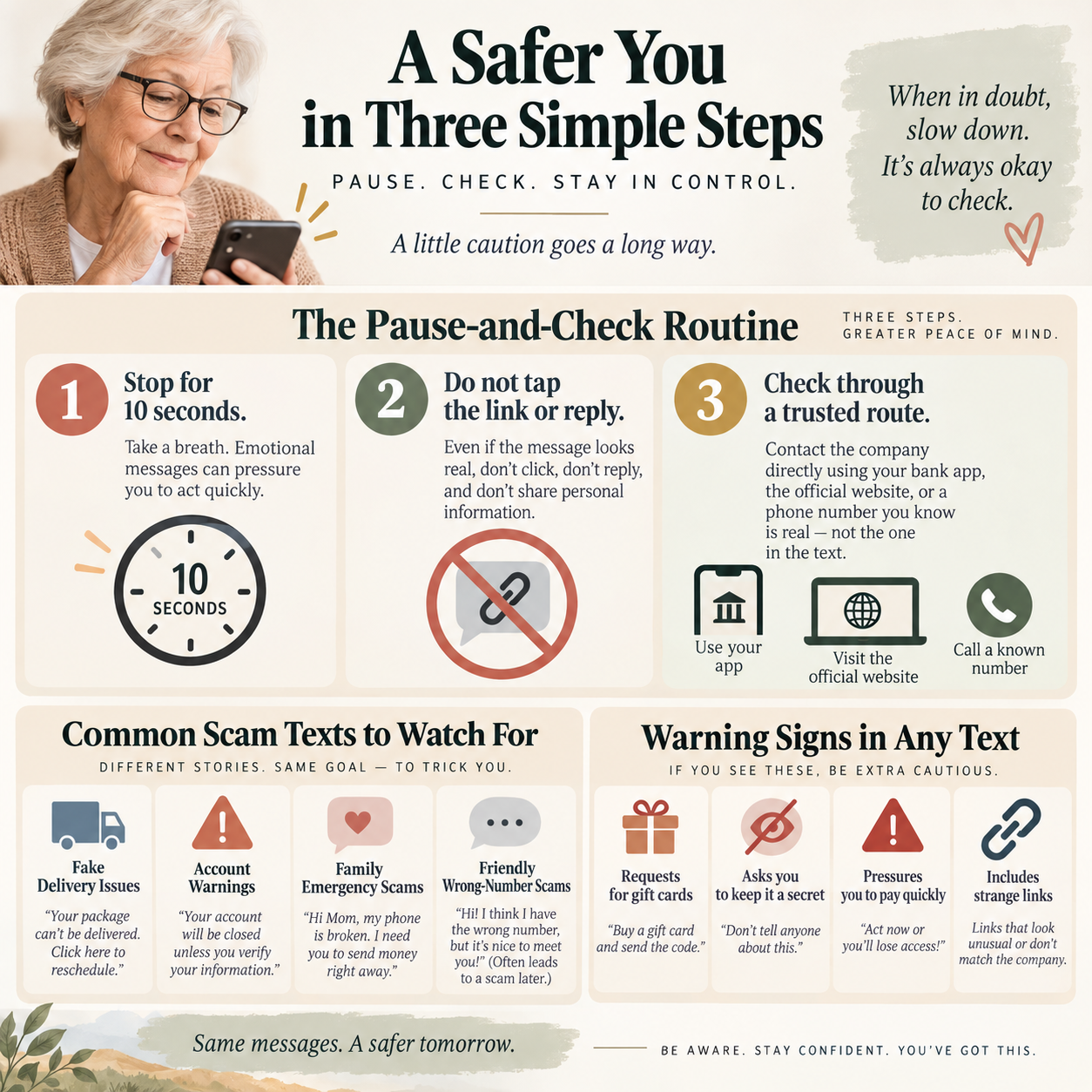 Infographic showing warning signs of suspicious text messages