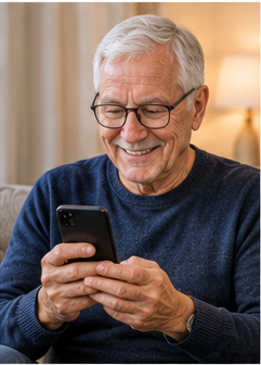 Older American man confidently using a smartphone